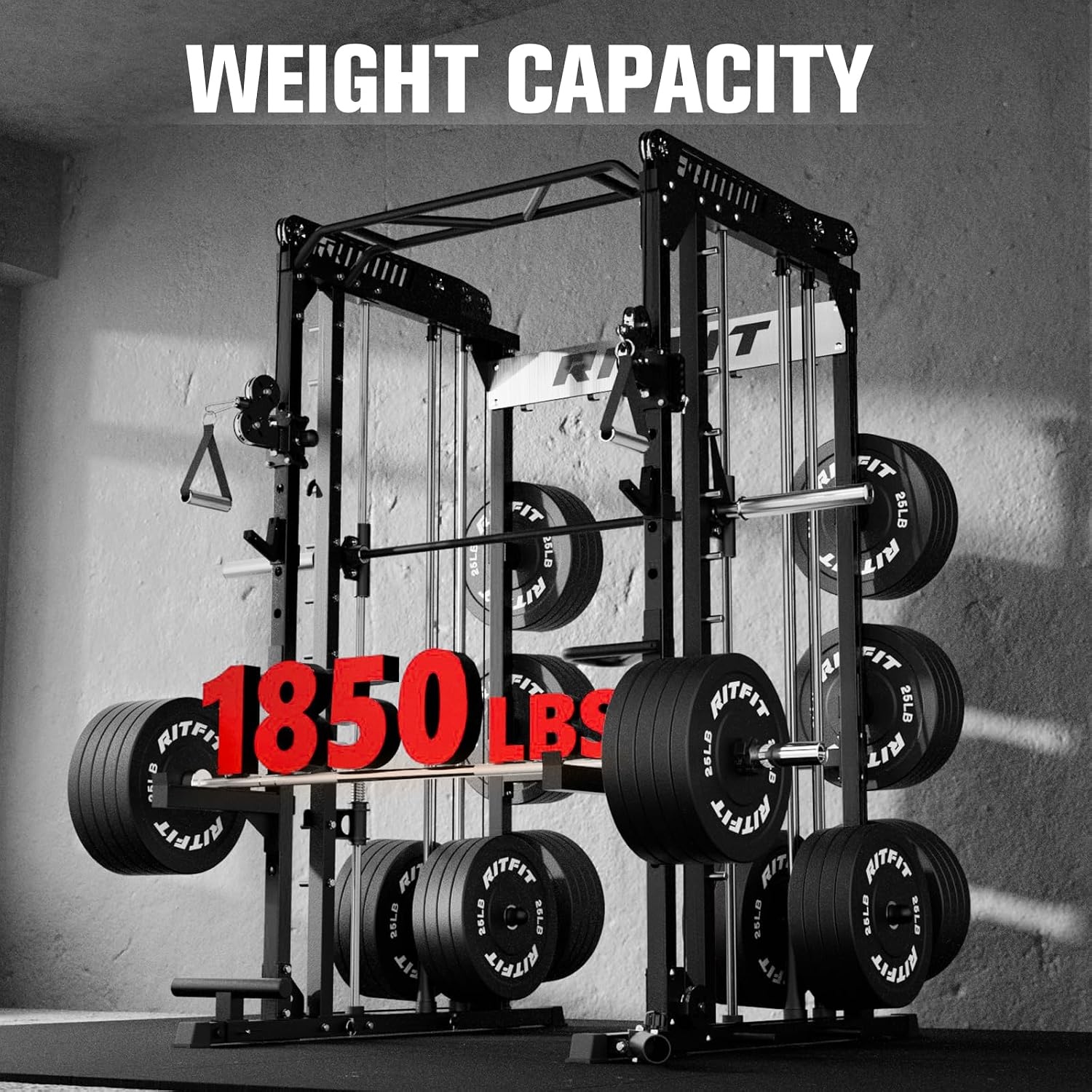 image:imageRitFit M1 Pro Smith Machine with LAM1 Adjustable Lever Arm Attachment AllinOne Power Cage Power Rack with LAT Pulldown amp Cable Crossover System for Home GymBlack