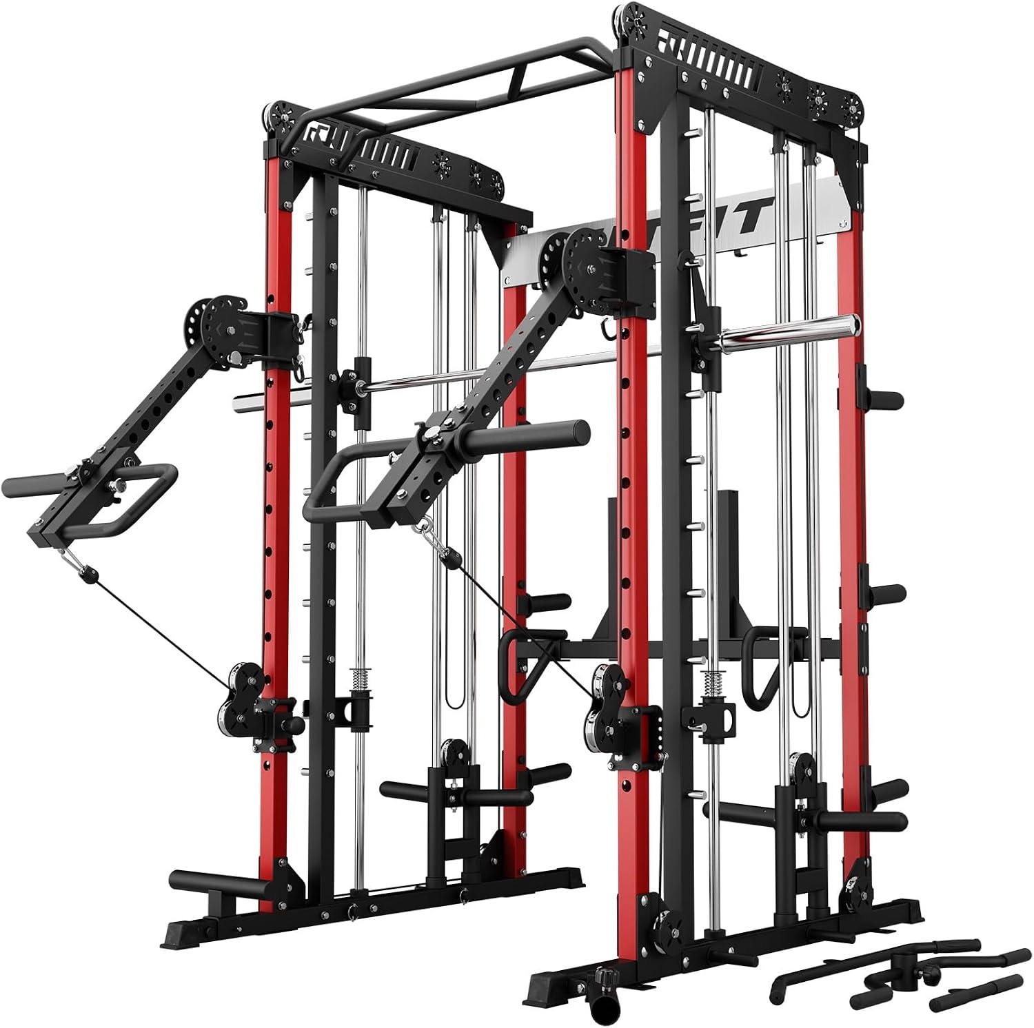 image:imageRitFit M1 Pro Smith Machine with LAM1 Adjustable Lever Arm Attachment AllinOne Power Cage Power Rack with LAT Pulldown amp Cable Crossover System for Home GymRed