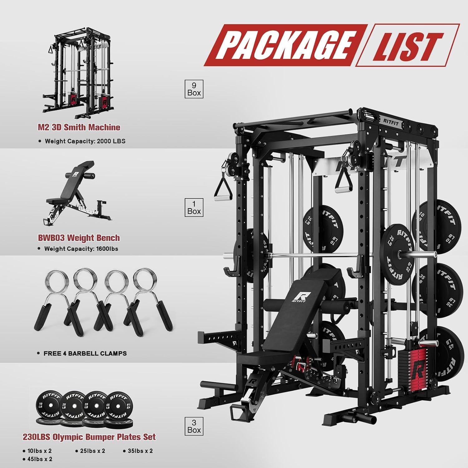image:imageRitFit M2 3D Smith Machine amp 2866LB Builtin Weight Stack with Cable Crossover System All in One Functional Trainer amp Power Cage 16 Adjustment Holes 6 Storage Pegs for FullBody Home GymBLACK
