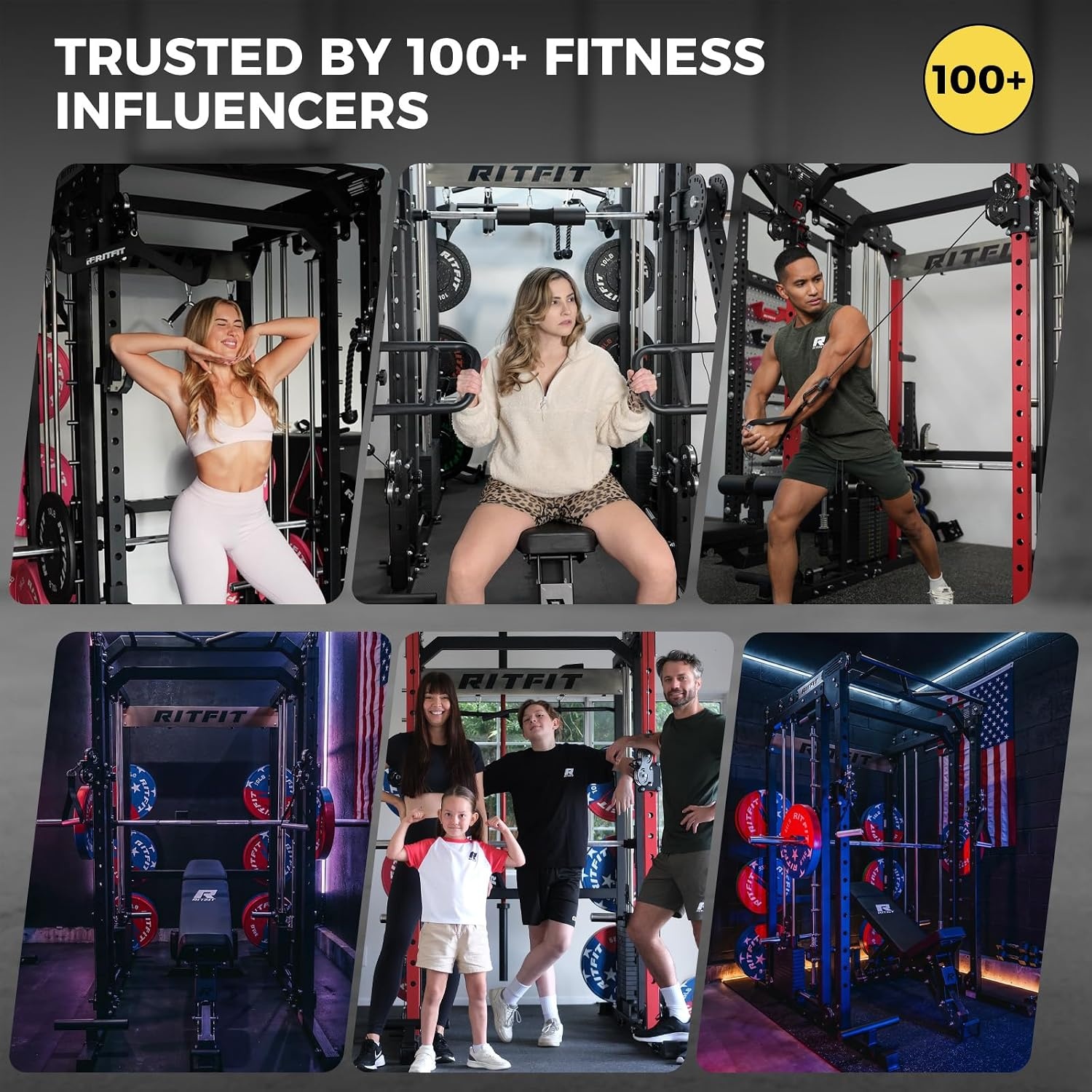 image:imageRitFit M2 3D Smith Machine amp 2866LB Builtin Weight Stack with Cable Crossover System All in One Functional Trainer amp Power Cage 16 Adjustment Holes 6 Storage Pegs for FullBody Home GymRED