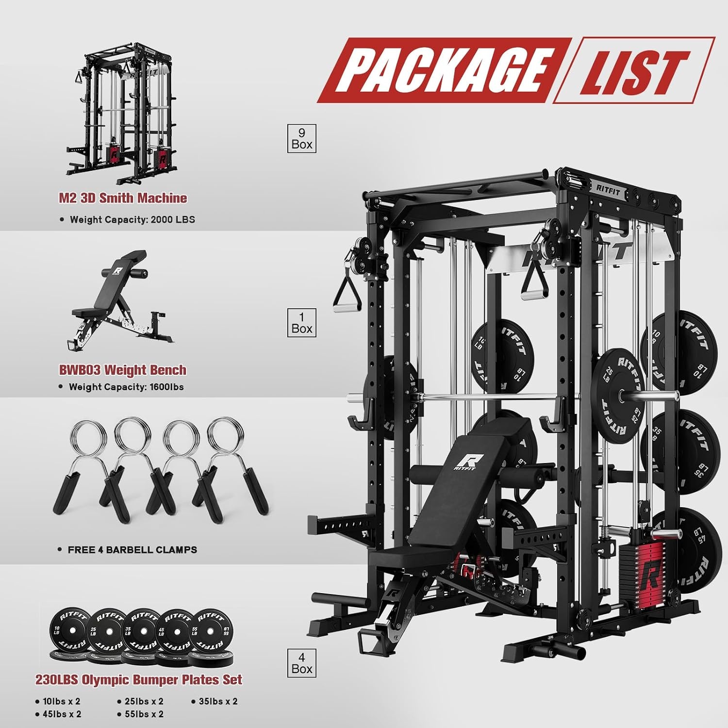 image:imageRitFit M2 3D Smith Machine amp 2866LB Builtin Weight Stack with Cable Crossover System All in One Functional Trainer amp Power Cage 16 Adjustment Holes 6 Storage Pegs for FullBody Home GymBLACK