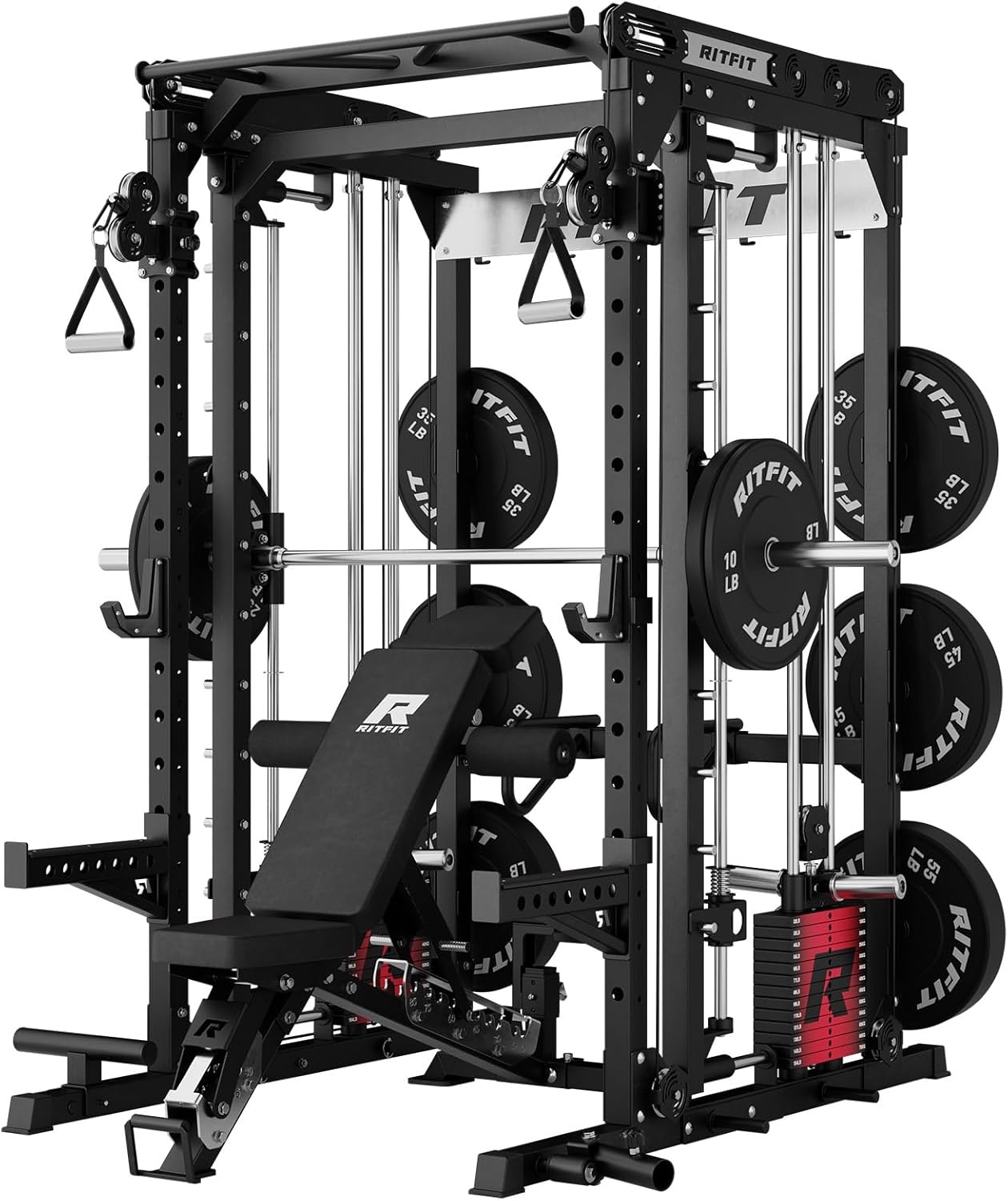 image:imageRitFit M2 3D Smith Machine amp 2866LB Builtin Weight Stack with Cable Crossover System All in One Functional Trainer amp Power Cage 16 Adjustment Holes 6 Storage Pegs for FullBody Home GymBLACK