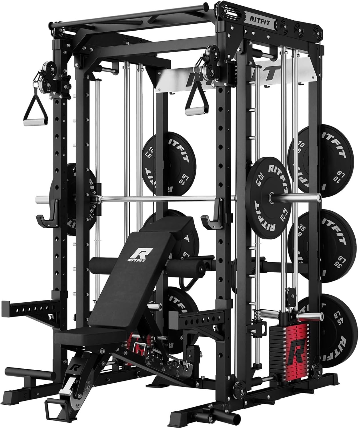 image:imageRitFit M2 3D Smith Machine amp 2866LB Builtin Weight Stack with Cable Crossover System All in One Functional Trainer amp Power Cage 16 Adjustment Holes 6 Storage Pegs for FullBody Home GymBLACK