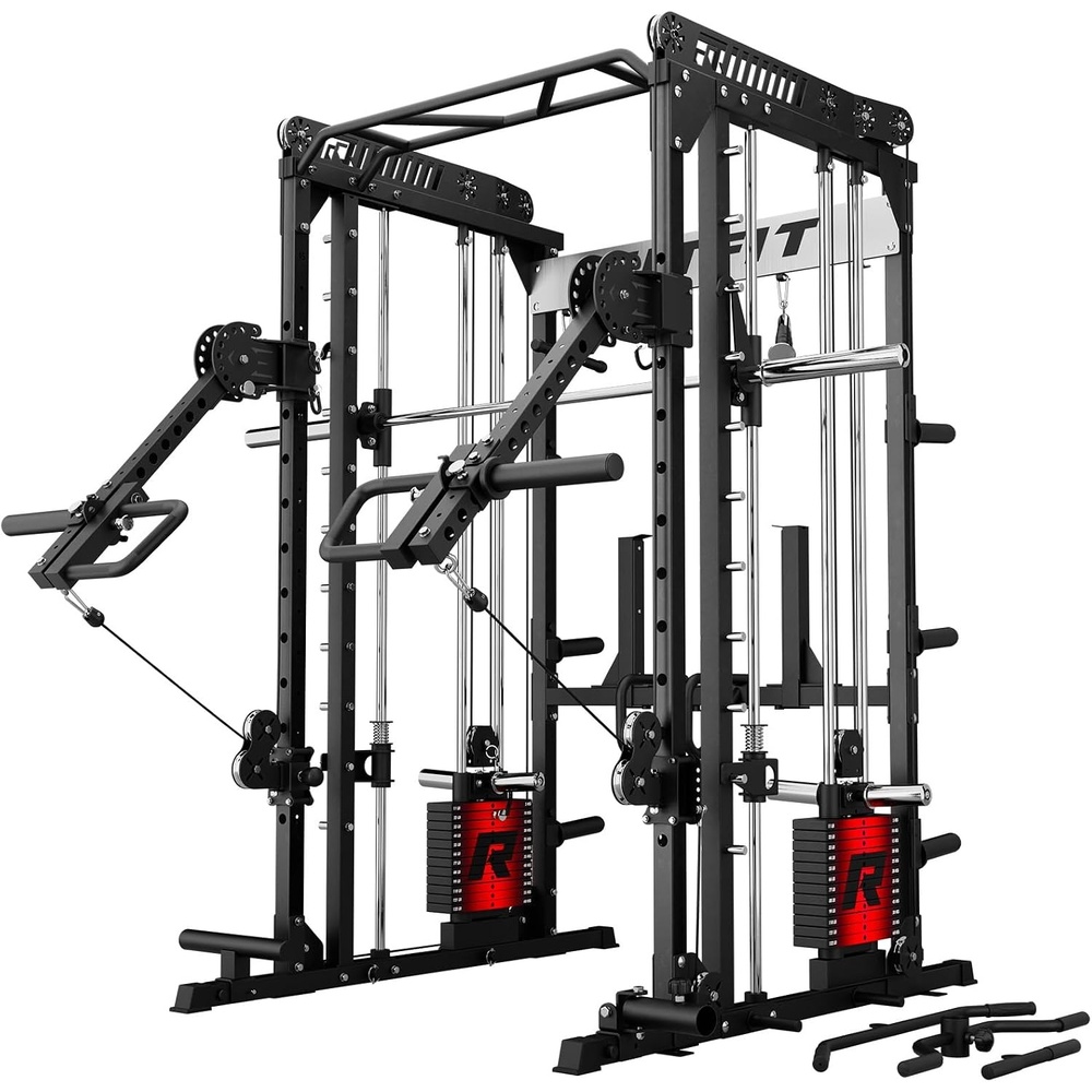 image:imageRitFit M1 Pro Smith Machine with LAM1 Adjustable Lever Arm Attachment AllinOne Power Cage Power Rack with LAT Pulldown amp Cable Crossover System for Home GymBlack