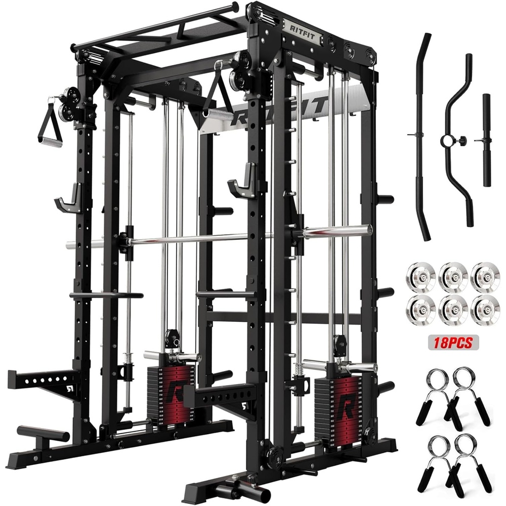 image:imageRitFit M2 3D Smith Machine amp 2866LB Builtin Weight Stack with Cable Crossover System All in One Functional Trainer amp Power Cage 16 Adjustment Holes 6 Storage Pegs for FullBody Home GymBLACK