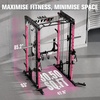 RitFit M1 Pro Smith Machine Package, All-in-One Power Cage with Weight Stack Set, Includes LAT Pulldown & Cable Crossover System for Home Gym(Pink)