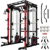 RitFit M2 3D Smith Machine & 286.6LB Built-in Weight Stack with Cable Crossover System, All in One Functional Trainer & Power Cage, 16 Adjustment Holes, 6 Storage Pegs for Full-Body Home Gym(RED)
