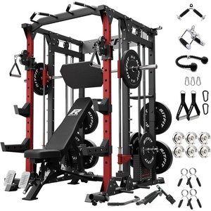 RitFit Buffalo Smith Machine Package, All-in-One Power Cage with Weight Stack , Power Rack with Cable Crossover & Leg Press Attachment for Home Gym(Red)
