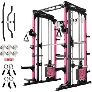 RitFit M1 Pro Smith Machine Package, All-in-One Power Cage with Weight Stack Set, Includes LAT Pulldown & Cable Crossover System for Home Gym(Pink)