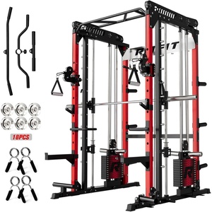 RitFit M1 Pro Smith Machine Package, All-in-One Power Cage with Weight Stack Set, Includes LAT Pulldown & Cable Crossover System for Home Gym(Red)