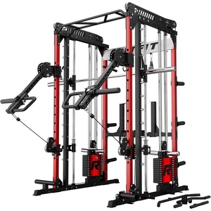 RitFit M1 Pro Smith Machine with LAM1 Adjustable Lever Arm Attachment, All-in-One Power Cage, Power Rack with LAT Pulldown & Cable Crossover System for Home Gym(Red)