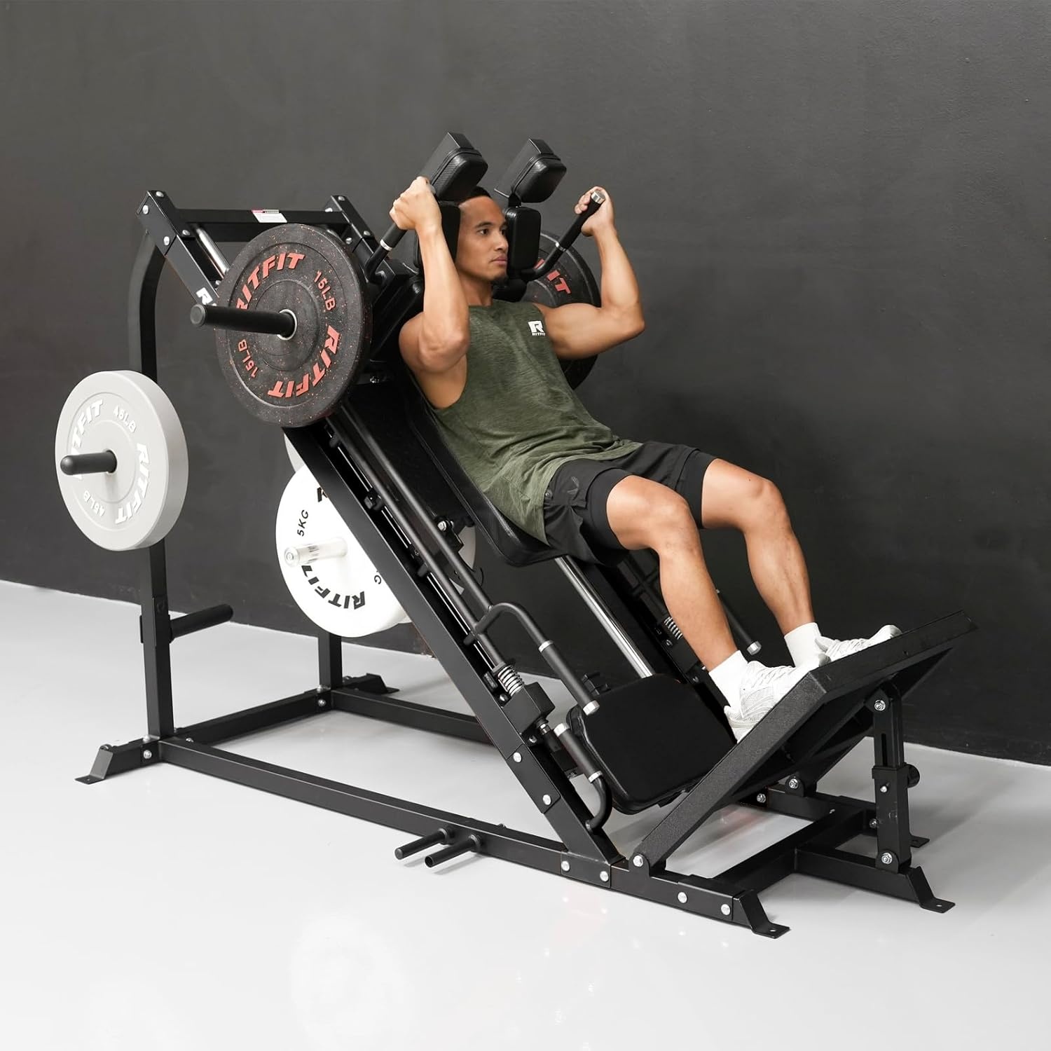image:imageRitFit 3in1 Leg Press Hack Squat Machine for Home Gym 1500LB Capacity Compact SpaceSaving Design with Multiple Hack Squat amp Leg Press AnglesBLACK