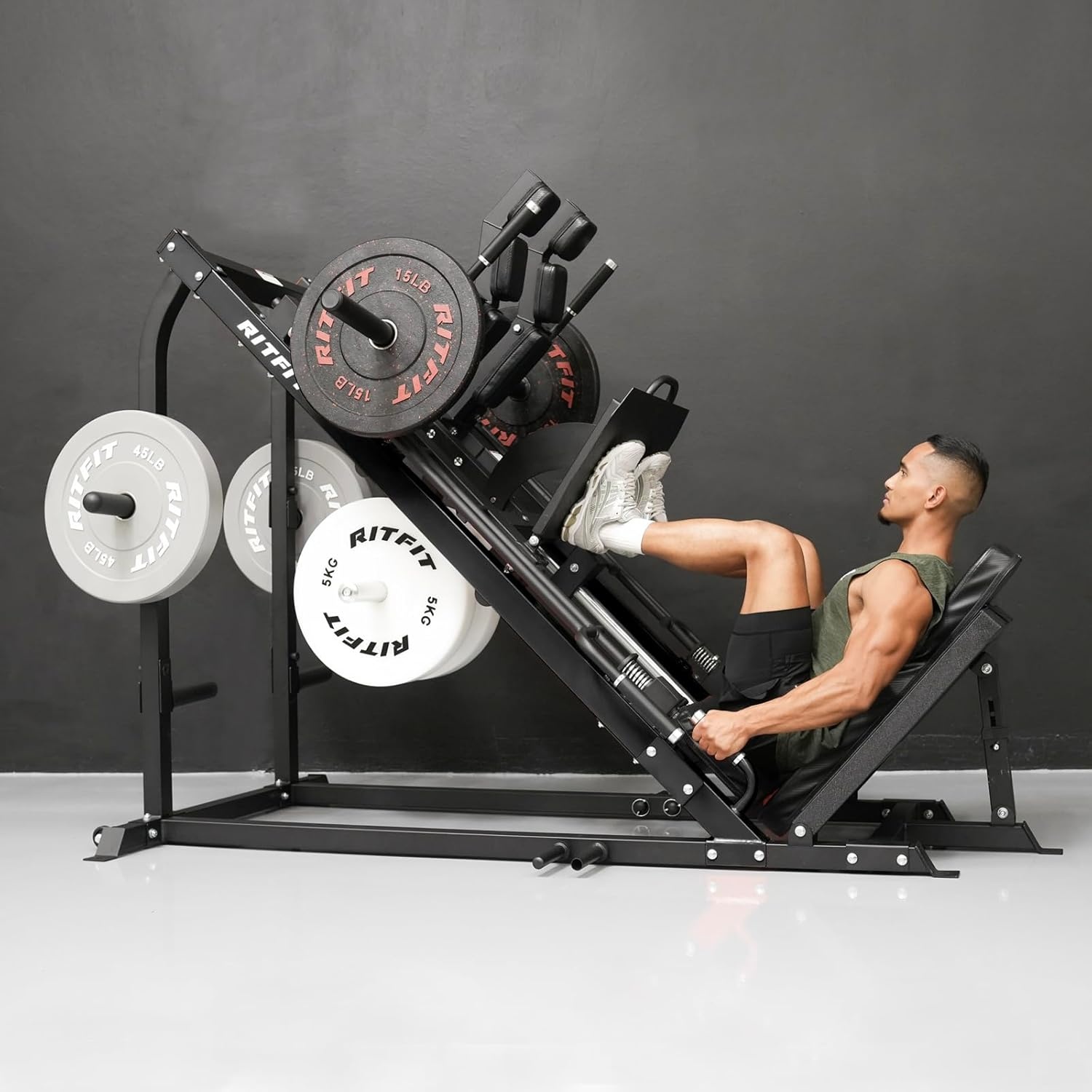image:imageRitFit 3in1 Leg Press Hack Squat Machine for Home Gym 1500LB Capacity Compact SpaceSaving Design with Multiple Hack Squat amp Leg Press AnglesBLACK