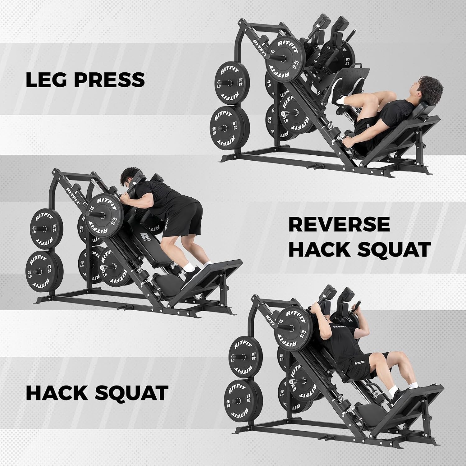 image:imageRitFit 3in1 Leg Press Hack Squat Machine for Home Gym 1500LB Capacity Compact SpaceSaving Design with Multiple Hack Squat amp Leg Press AnglesBLACKWith 35lb Rubber Weight Plates