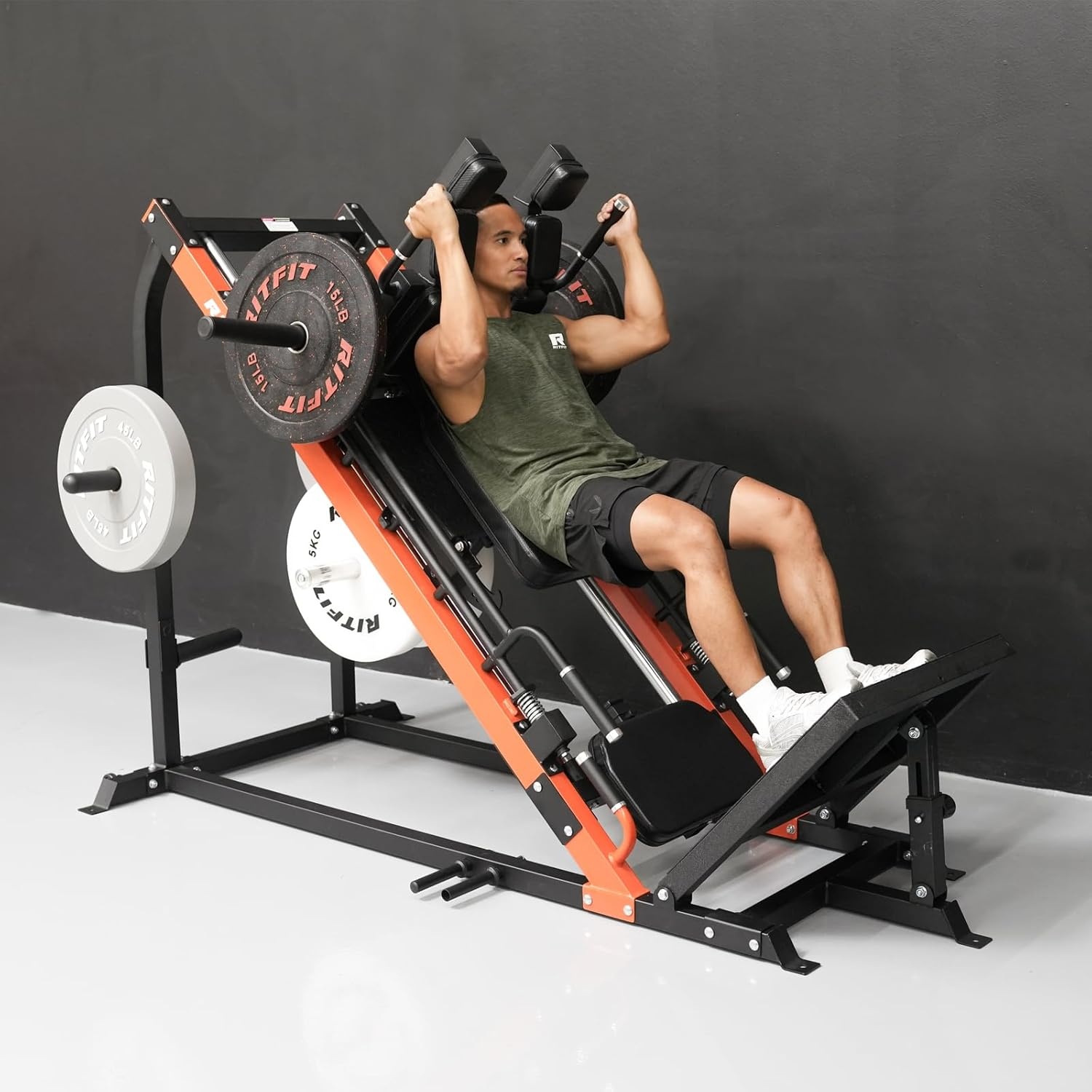 image:imageRitFit 3in1 Leg Press Hack Squat Machine for Home Gym 1500LB Capacity Compact SpaceSaving Design with Multiple Hack Squat amp Leg Press AnglesORANGE