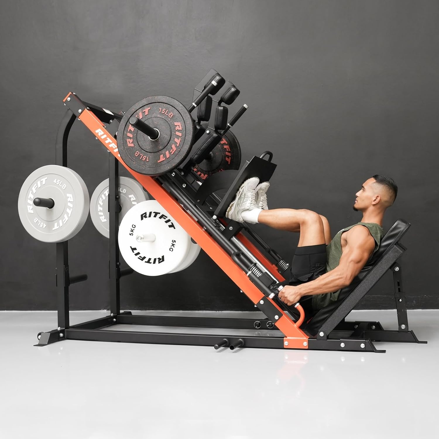 image:imageRitFit 3in1 Leg Press Hack Squat Machine for Home Gym 1500LB Capacity Compact SpaceSaving Design with Multiple Hack Squat amp Leg Press AnglesORANGE