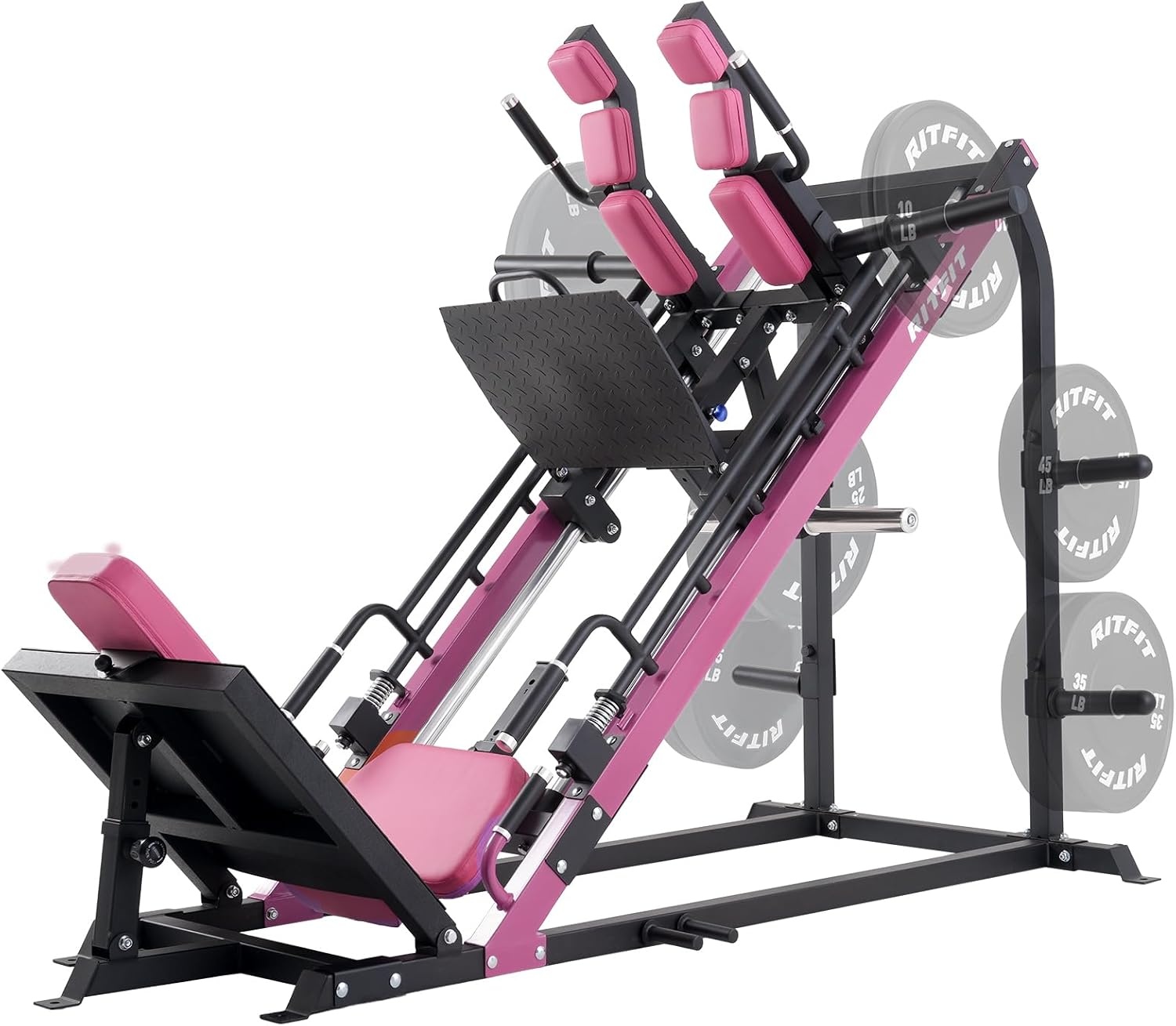 image:imageRitFit 3in1 Leg Press Hack Squat Machine for Home Gym 1500LB Capacity Compact SpaceSaving Design with Multiple Hack Squat amp Leg Press AnglesPINK