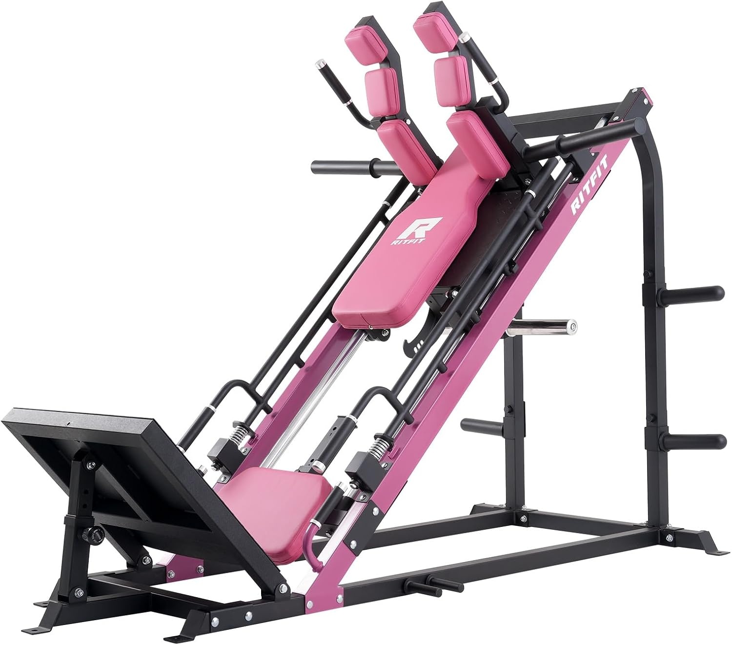 image:imageRitFit 3in1 Leg Press Hack Squat Machine for Home Gym 1500LB Capacity Compact SpaceSaving Design with Multiple Hack Squat amp Leg Press AnglesPINKWith 2x10lb Pink Weight Plates