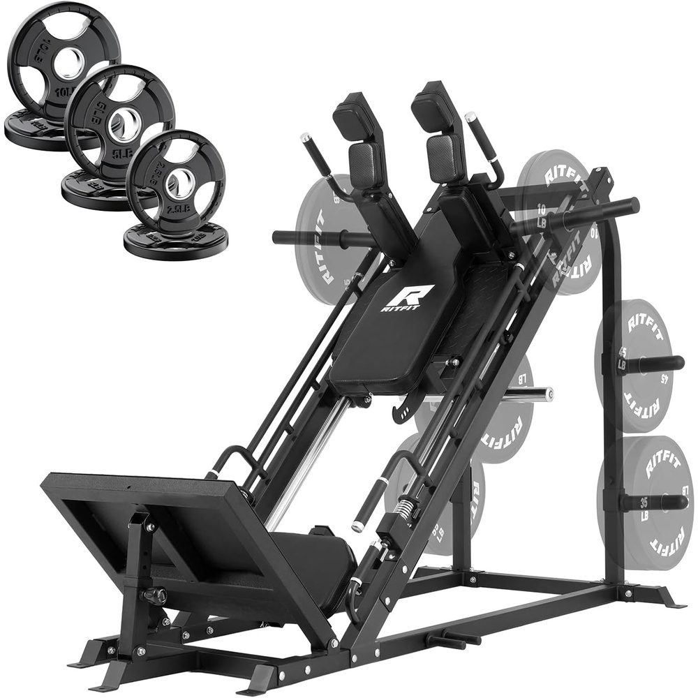 image:imageRitFit 3in1 Leg Press Hack Squat Machine for Home Gym 1500LB Capacity Compact SpaceSaving Design with Multiple Hack Squat amp Leg Press AnglesBLACKWith 35lb Rubber Weight Plates