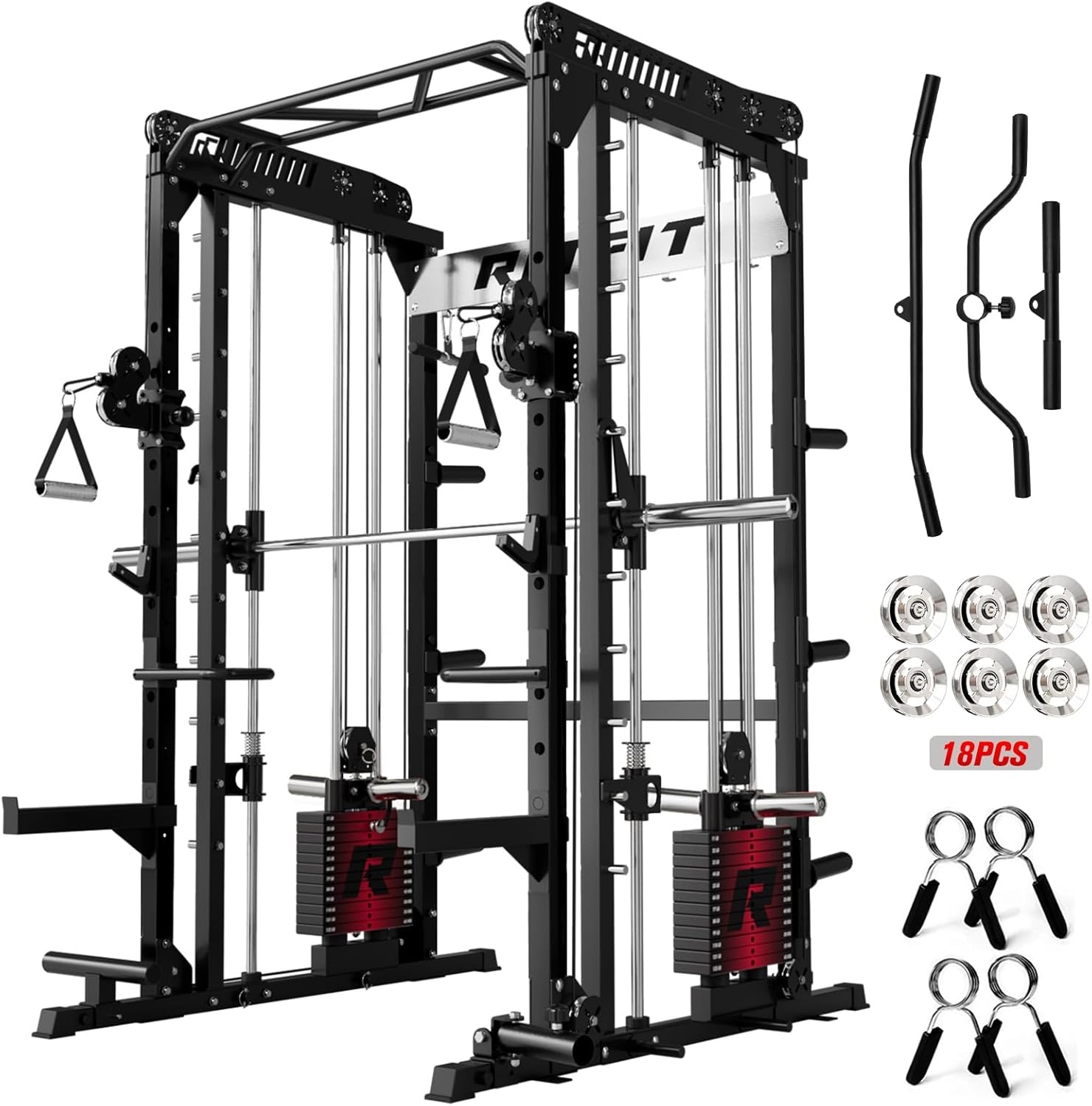 image:imageRitFit M1 Pro Smith Machine with Cable Crossover System MultiFunction Squat Rack Power Cage for Home Gym Power Rack and PackagesBLACK