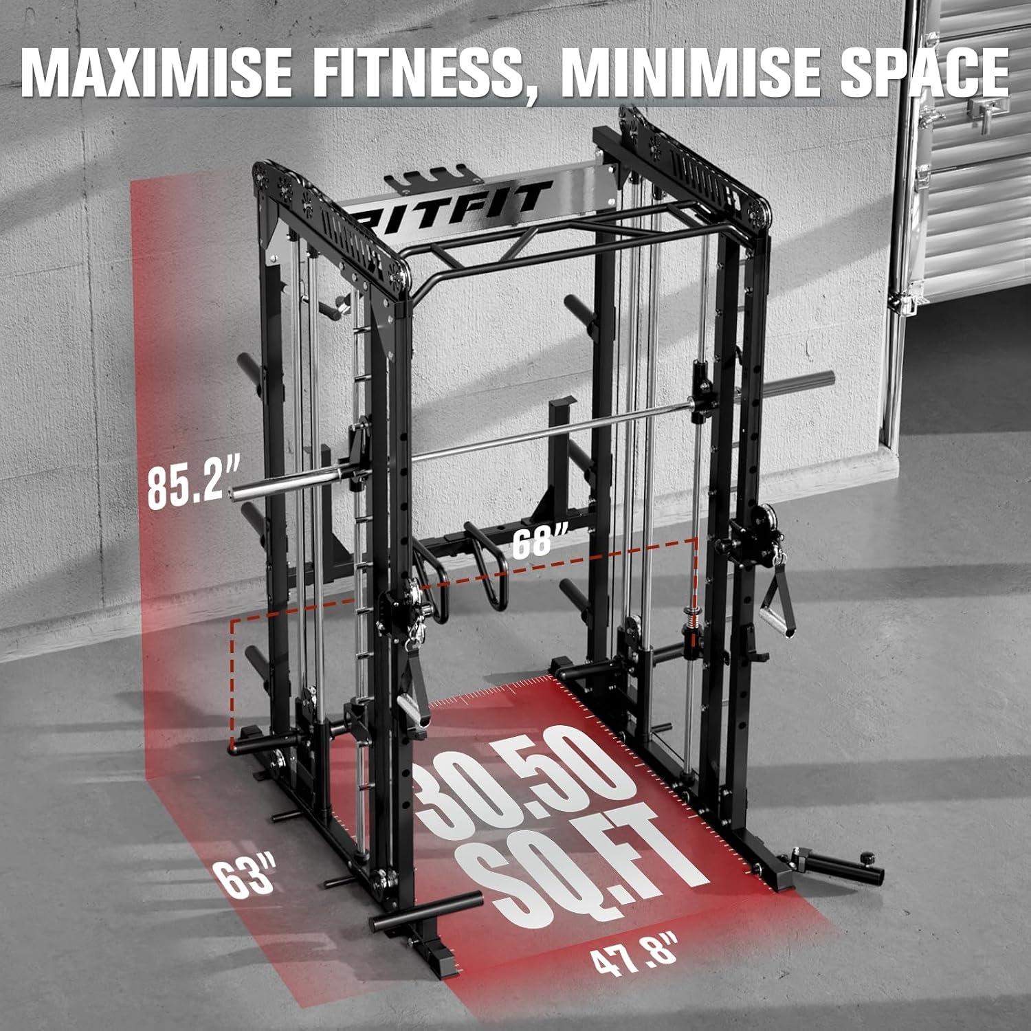 image:imageRitFit M1 Pro Smith Machine with Cable Crossover System MultiFunction Squat Rack Power Cage for Home Gym Power Rack and PackagesBLACK