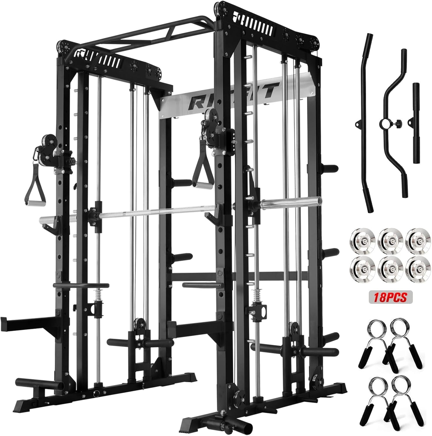 image:imageRitFit M1 Pro Smith Machine with Cable Crossover System MultiFunction Squat Rack Power Cage for Home Gym Power Rack and PackagesBLACK