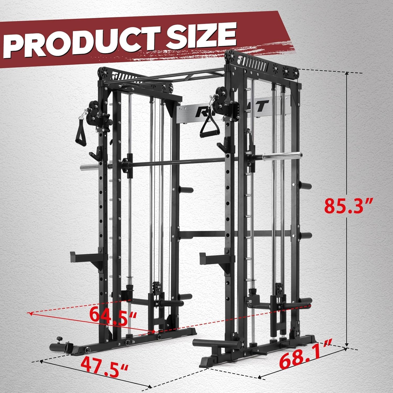 image:imageRitFit M1 Pro Smith Machine with Cable Crossover System MultiFunction Squat Rack Power Cage for Home Gym Power Rack and PackagesBLACK
