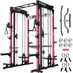 RitFit M1 Pro Smith Machine with Cable Crossover System, Multi-Function Squat Rack Power Cage for Home Gym, Power Rack and Packages(PINK)