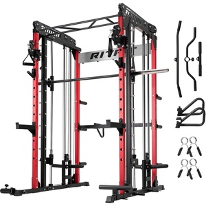 RitFit M1 Pro Smith Machine with Cable Crossover System, Multi-Function Squat Rack Power Cage for Home Gym, Power Rack and Packages(RED)