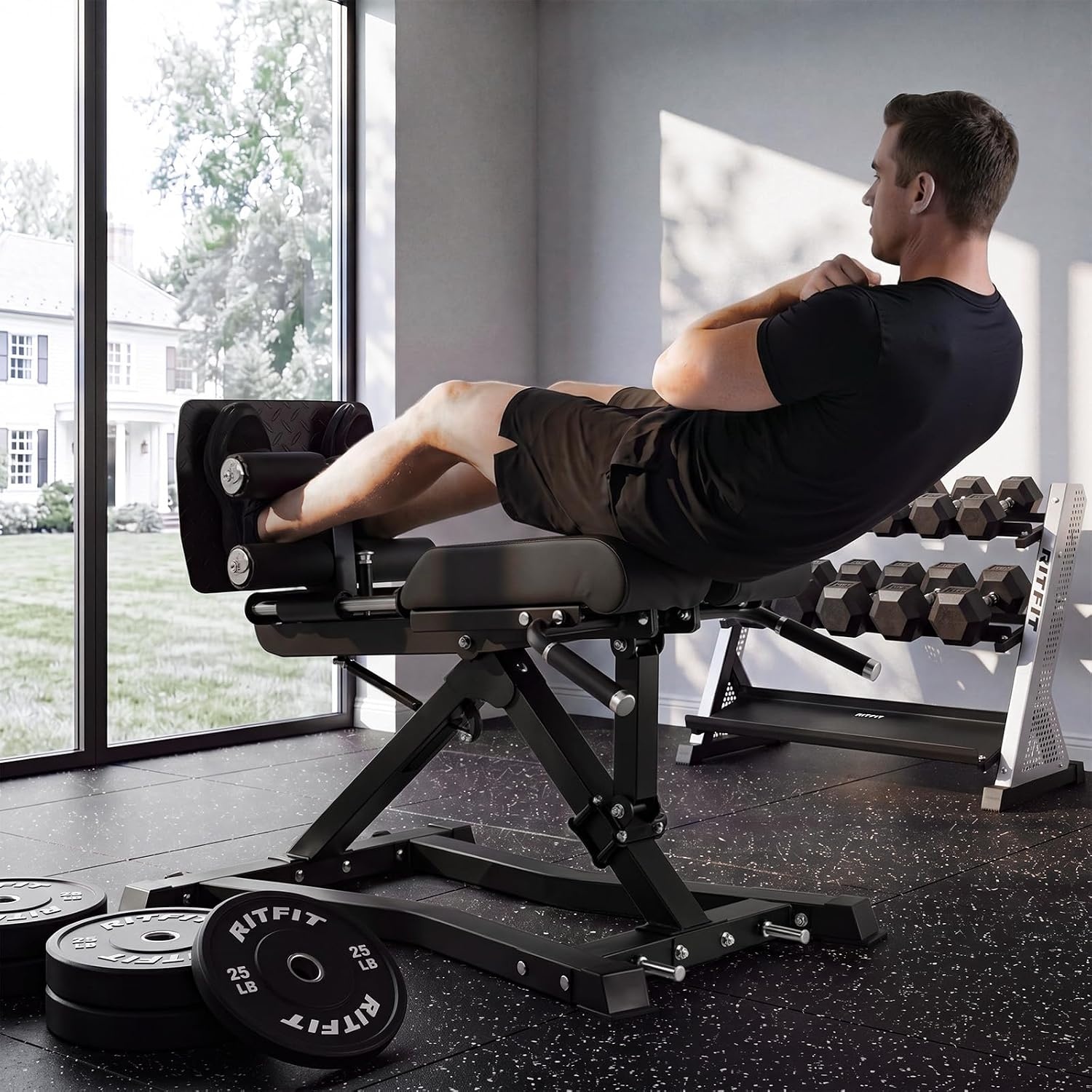 image:imageRitFit Back Extension Machine Roman Chair Hyperextension Bench for Home GymBlack
