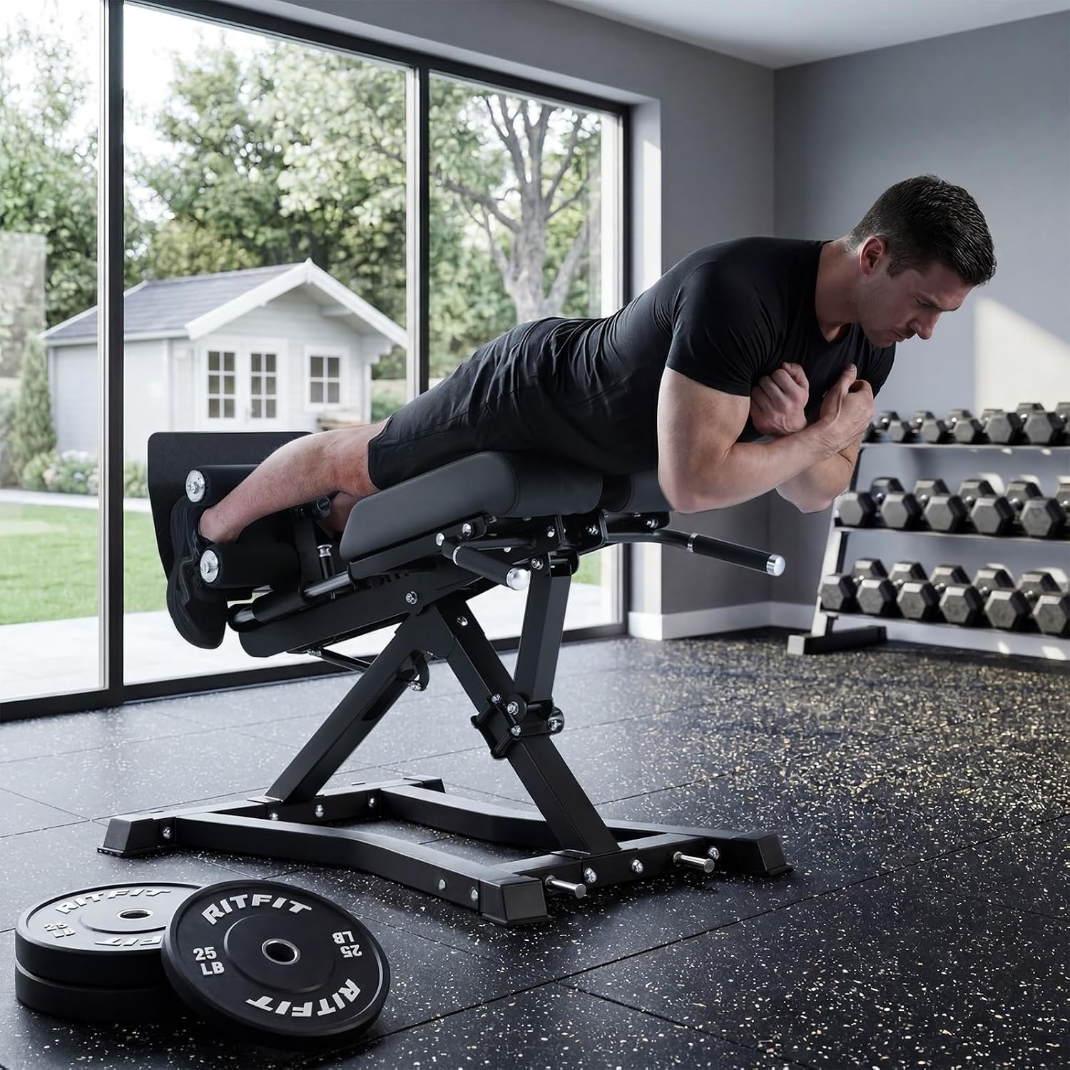 image:imageRitFit Back Extension Machine Roman Chair Hyperextension Bench for Home GymBlack