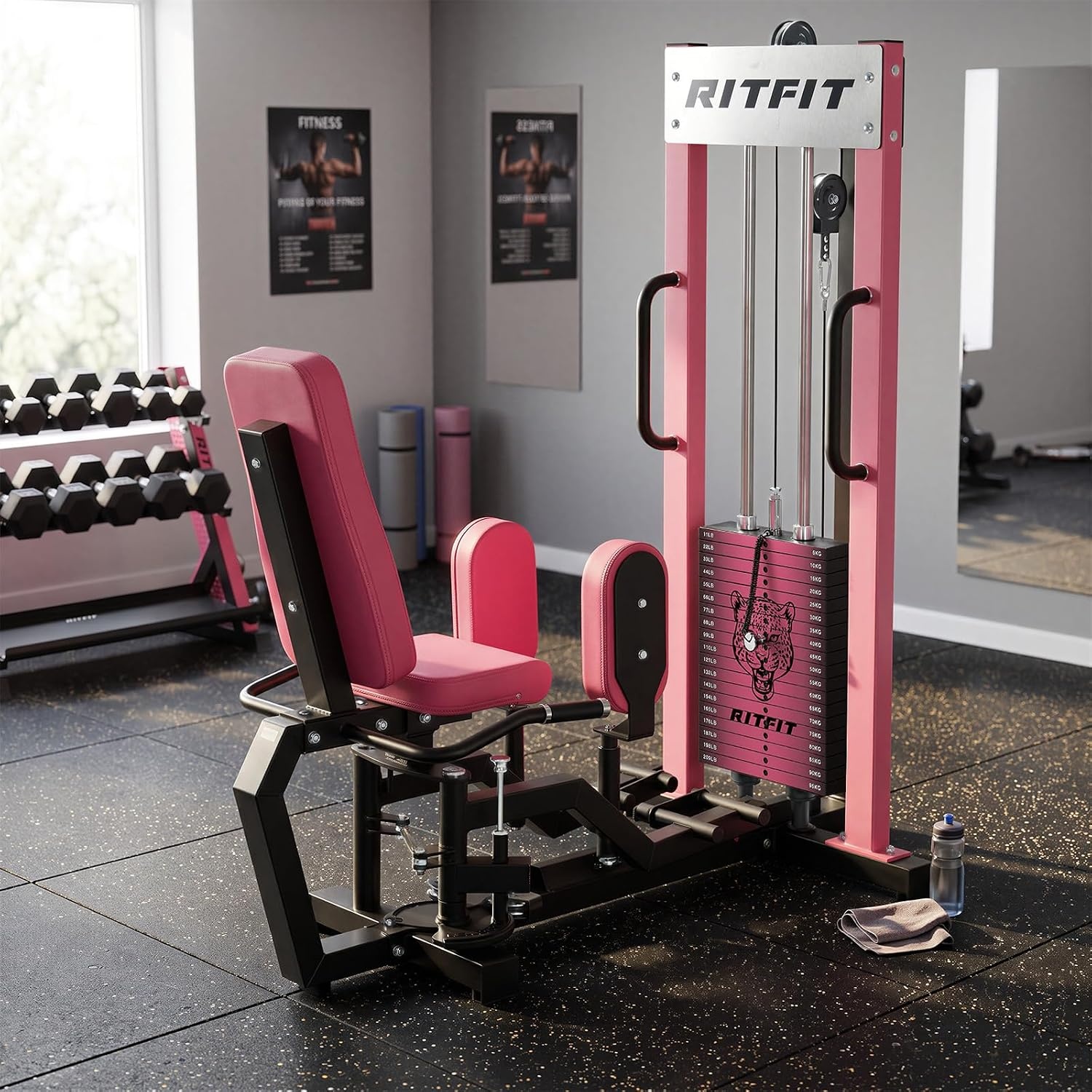 image:imageRitFit Hip Abductor and Adductor Machine 200 LB Weight Capacity For Home Gym Forward Support Handles 360 Degree Knee Pads 8Position Adjustment Compact 602 x 303 InchPINK