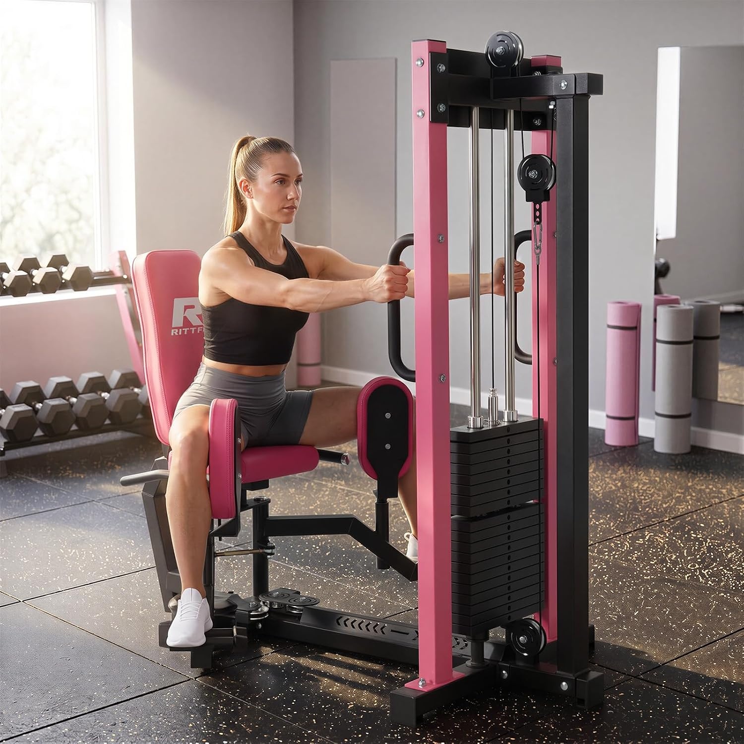 image:imageRitFit Hip Abductor and Adductor Machine 200 LB Weight Capacity For Home Gym Forward Support Handles 360 Degree Knee Pads 8Position Adjustment Compact 602 x 303 InchPINK