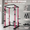 RitFit PPC-P3 Power Cage with Cable Crossover System, 1200LB Capacity | LAT Pulldown & Cable Crossover System with Bumper Plate Set, Olympic Barbell, Bench(Pink)