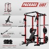 RitFit PPC-P3 Power Cage with Cable Crossover System, 1200LB Capacity | LAT Pulldown & Cable Crossover System with Bumper Plate Set, Olympic Barbell, Bench(Red)