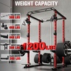RitFit PPC-P3 Power Cage with Cable Crossover System, 1200LB Capacity | LAT Pulldown & Cable Crossover System with Bumper Plate Set, Olympic Barbell, Bench(Red)