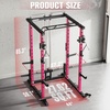 RitFit PPC-P3 Power Cage with Cable Crossover System, 1200LB Capacity | LAT Pulldown & Cable Crossover System with Bumper Plate Set, Olympic Barbell, Bench(Pink)