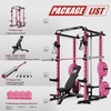 RitFit PPC-P3 Power Cage with Cable Crossover System, 1200LB Capacity | LAT Pulldown & Cable Crossover System with Bumper Plate Set, Olympic Barbell, Bench(Pink)