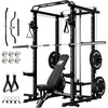 RitFit PPC-P3 Power Cage with Cable Crossover System, 1200LB Capacity | LAT Pulldown & Cable Crossover System with Bumper Plate Set, Olympic Barbell, Bench(Black)